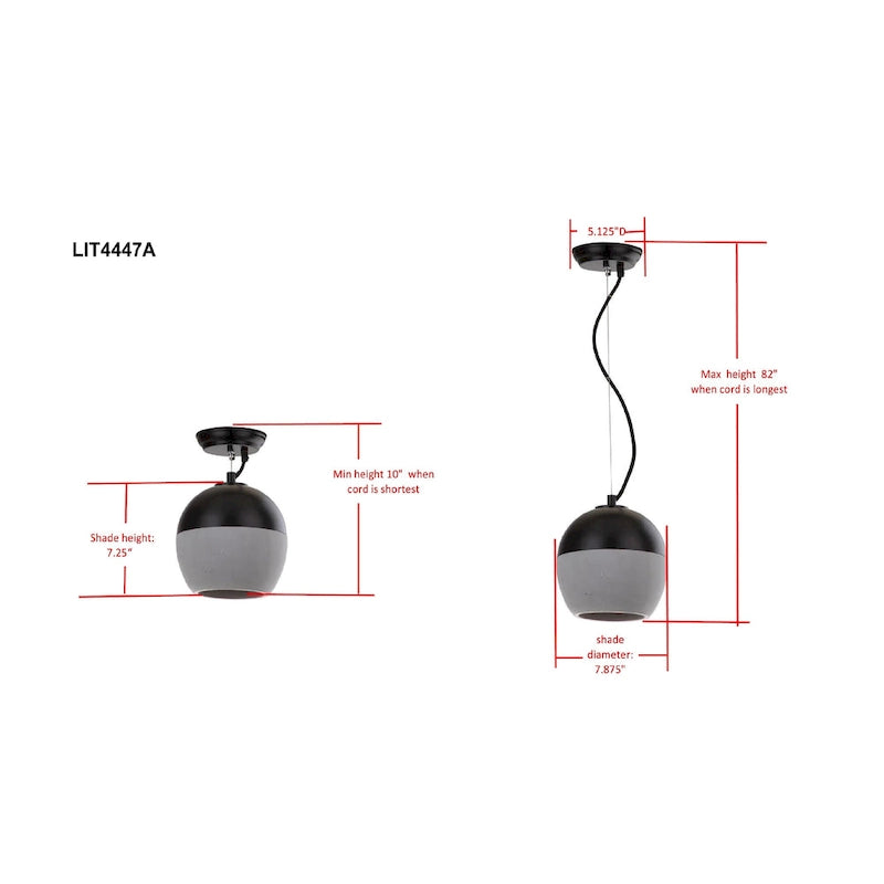 SAFAVIEH Lighting Nere Adjustable 1-Light Grey / Black Pendant - 7.875 x7.875 x10-82  - Grey/Black - 8Wx8Dx82H