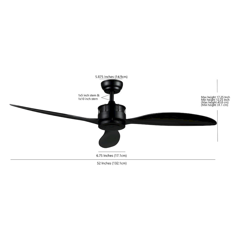 SAFAVIEH Lighting Beckie Harlin Black 3-Speed Ceiling Fan with Remote - 52  W x 52  L x 12.25 -17.25  H - 52Wx52Dx17H