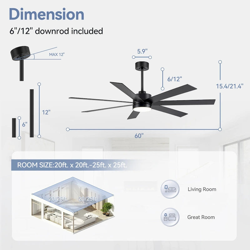 60  Modern Reversible 7-Blade LED Ceiling Fan with Remote and Light Kit