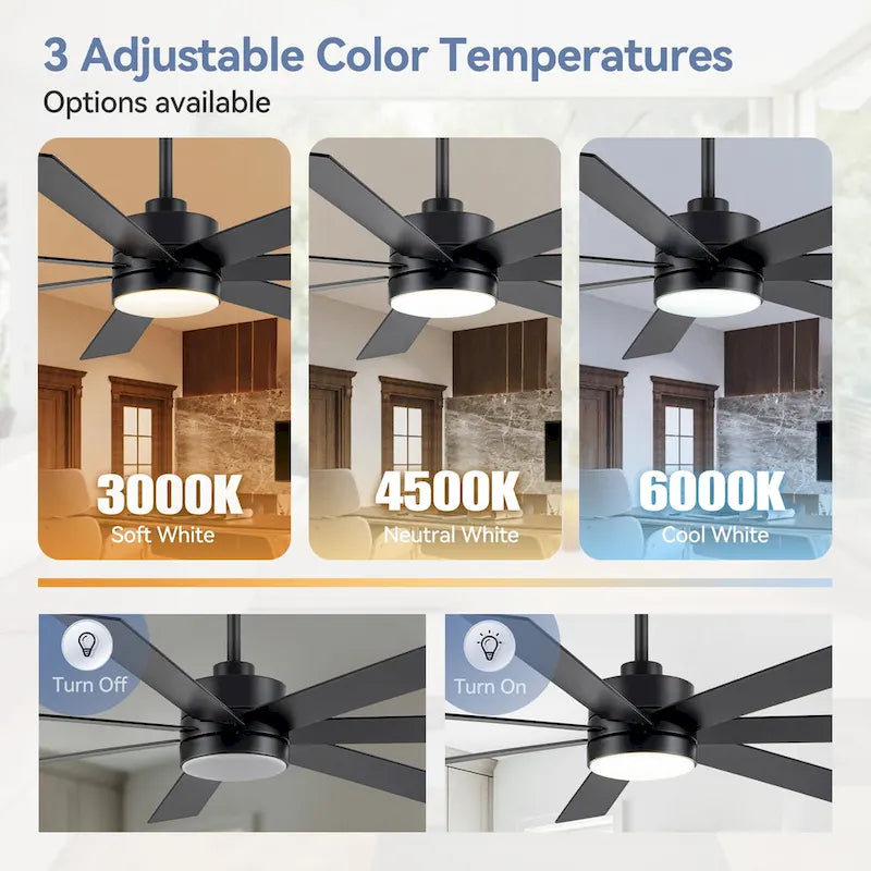 60  Modern Reversible 7-Blade LED Ceiling Fan with Remote and Light Kit