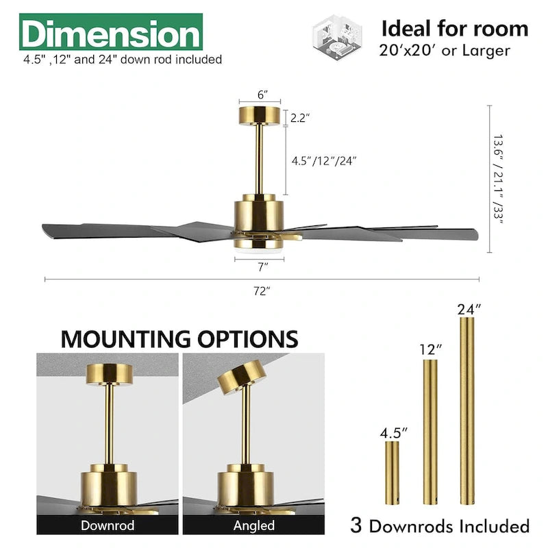 72  Modern 8-Blade Windmill LED Large Ceiling Fan with Remote