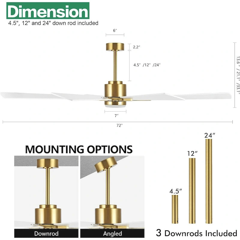 72  Modern 8-Blade Windmill LED Large Ceiling Fan with Remote