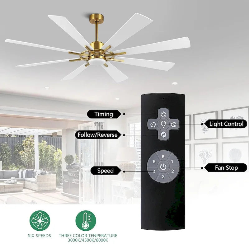 72  Modern 8-Blade Windmill LED Large Ceiling Fan with Remote