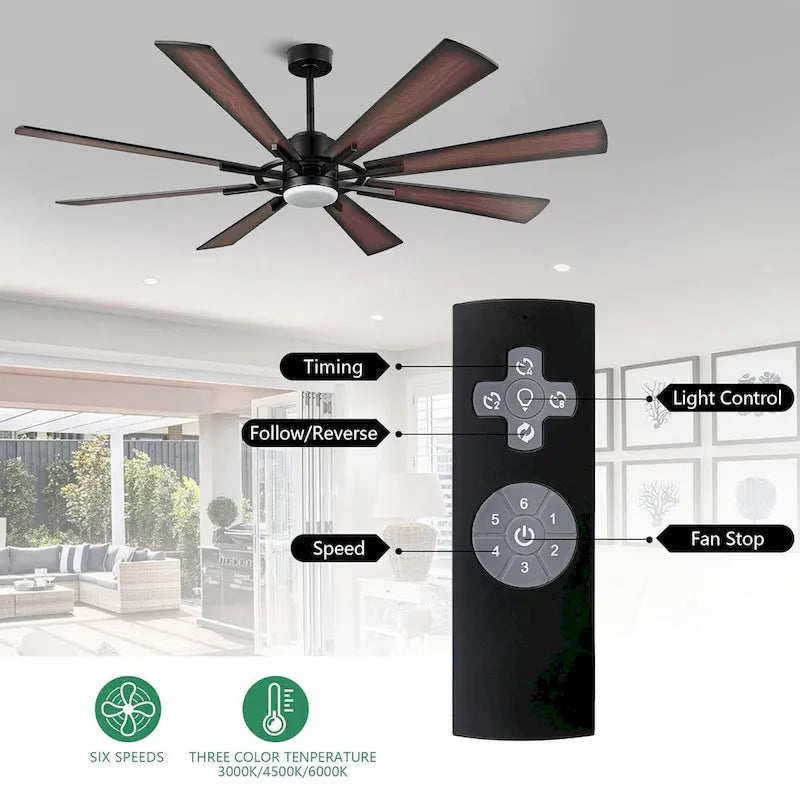 72  Modern 8-Blade Windmill LED Large Ceiling Fan with Remote