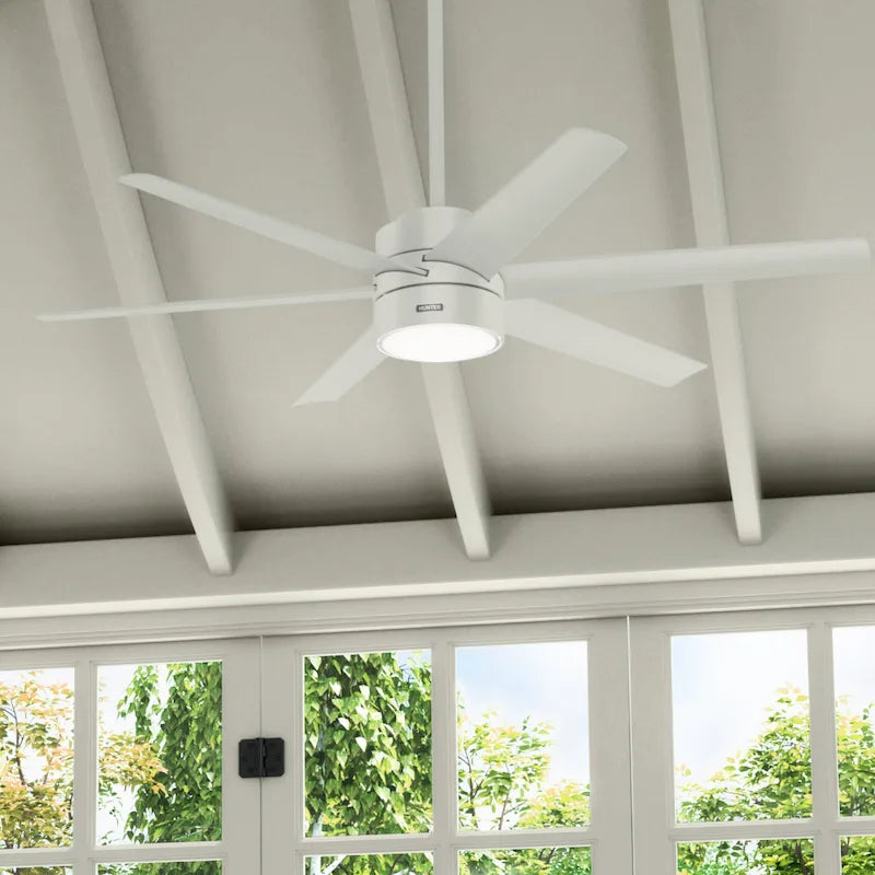 Hunter 60  Solaria Outdoor Ceiling Fan w/ LED Light, Wall Control, Damp-Rated - Windmill, Industrial, Contemporary - ENERGY STAR