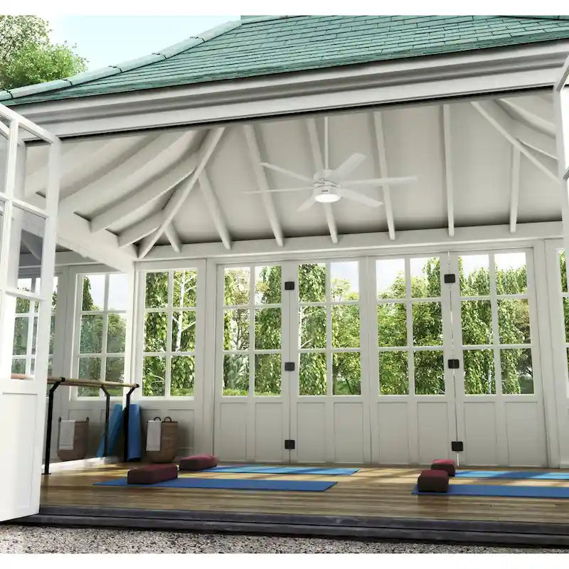 Hunter 60  Solaria Outdoor Ceiling Fan w/ LED Light, Wall Control, Damp-Rated - Windmill, Industrial, Contemporary - ENERGY STAR