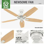Hunter 52  Newsome Outdoor Ceiling Fan with Pull Chain, Damp Rated