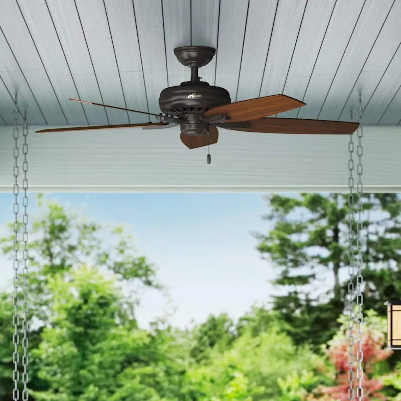 Hunter 52  Newsome Outdoor Ceiling Fan with Pull Chain, Damp Rated