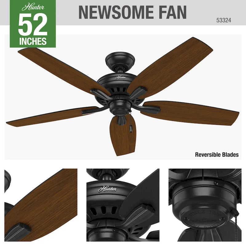 Hunter 52  Newsome Outdoor Ceiling Fan with Pull Chain, Damp Rated