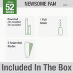 Hunter 52  Newsome Outdoor Ceiling Fan with Pull Chain, Damp Rated