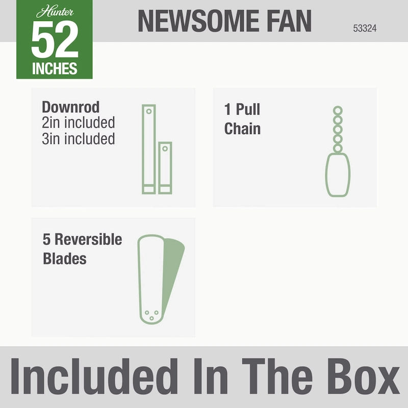 Hunter 52  Newsome Outdoor Ceiling Fan with Pull Chain, Damp Rated