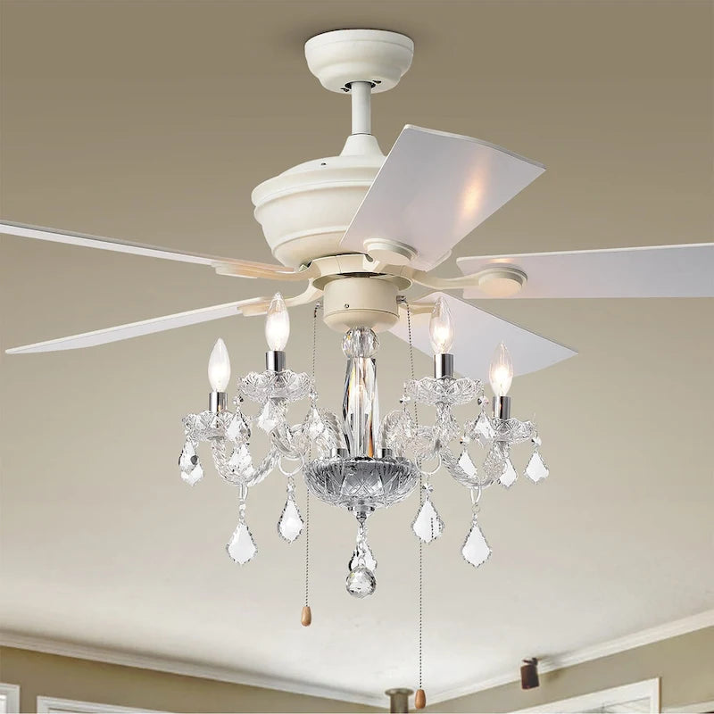 Havorand II 5-light Crystal 5-blade 52-inch White Finish Ceiling Fan