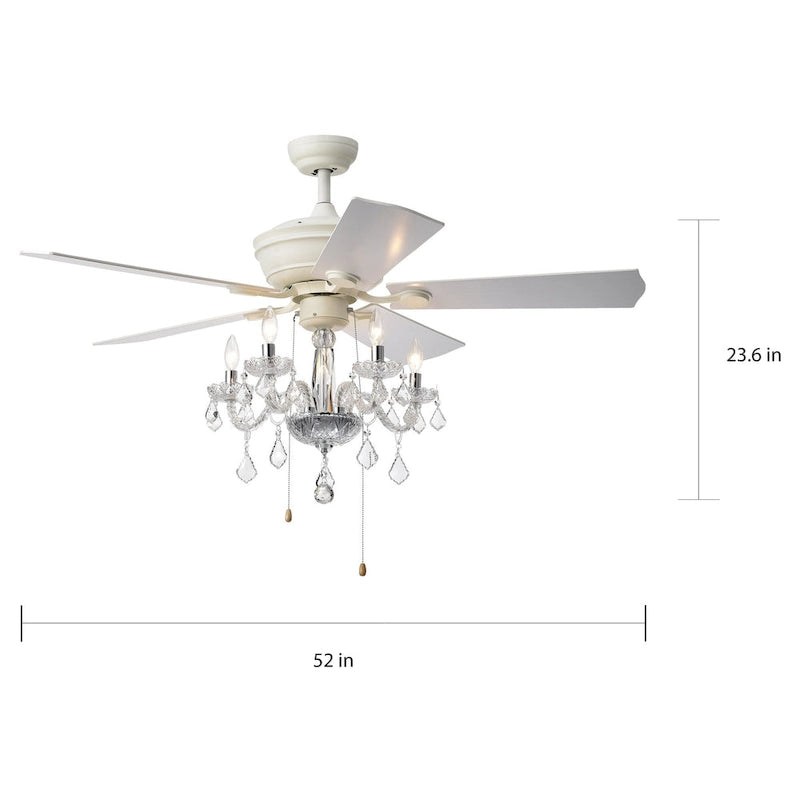 Havorand II 5-light Crystal 5-blade 52-inch White Finish Ceiling Fan