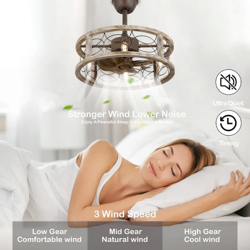 18  Oaks Aura Farmhouse 4-Light Wood Ceiling Fan with Remote, 3-Speed Silent Rustic Low Profile Ceiling Fan with Lights