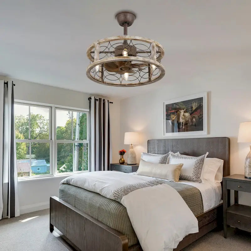 18  Oaks Aura Farmhouse 4-Light Wood Ceiling Fan with Remote, 3-Speed Silent Rustic Low Profile Ceiling Fan with Lights