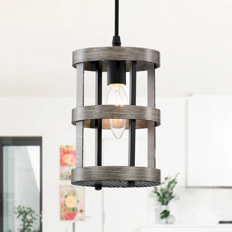 Dania 6 Inch Wood Grain Finish Single Light Pendant