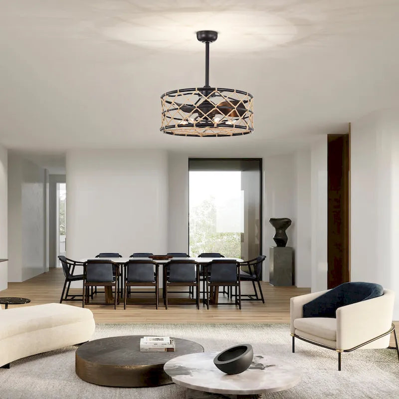 Sylvette 25-inch Brown 6 Lights 3 Blades Lighted Ceiling Fan with Remote