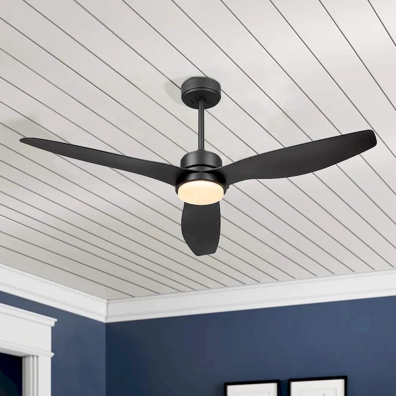 Black 52  Reversible Smart Ceiling Fan With Remote Control, Integrated Led Light Bulb