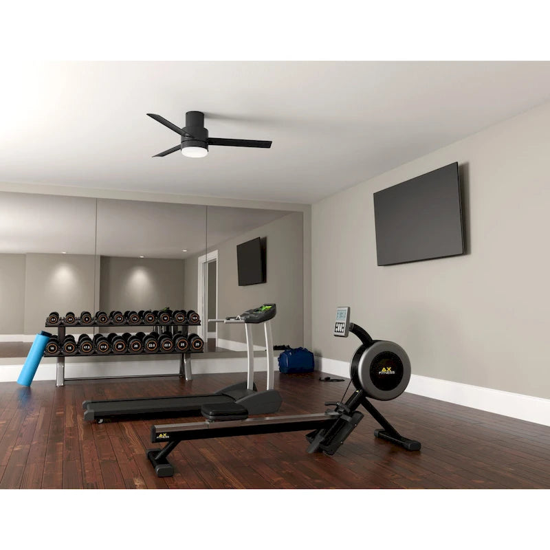 Hunter 52  Gilmour Outdoor Low Profile Ceiling Fan with LED Light, Handheld Remote, Damp Rated - Contemporary, Transitional