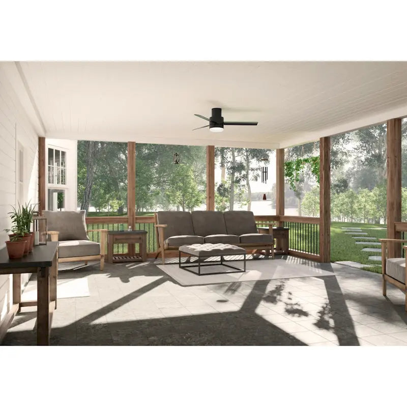 Hunter 52  Gilmour Outdoor Low Profile Ceiling Fan with LED Light, Handheld Remote, Damp Rated - Contemporary, Transitional