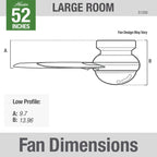 Hunter 52  Gilmour Outdoor Low Profile Ceiling Fan with LED Light, Handheld Remote, Damp Rated - Contemporary, Transitional