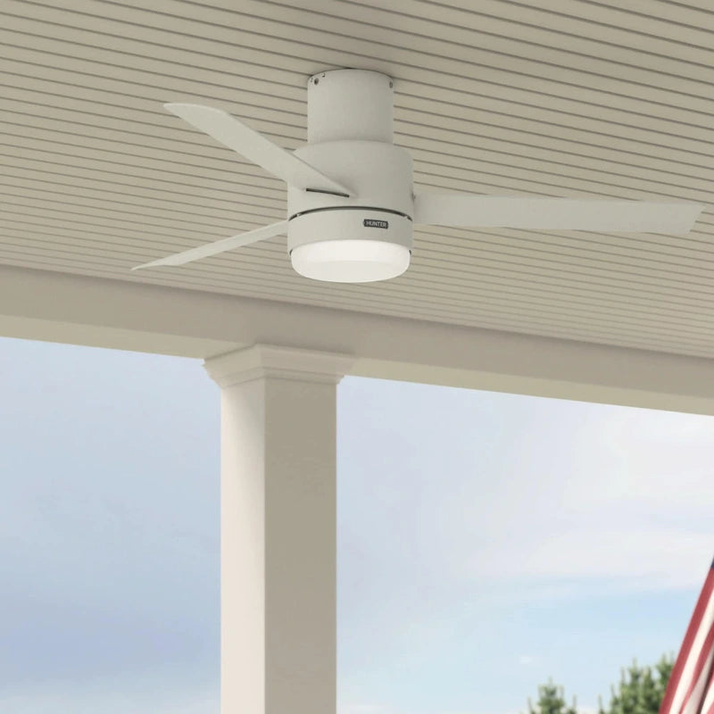 Hunter 52  Gilmour Outdoor Low Profile Ceiling Fan with LED Light, Handheld Remote, Damp Rated - Contemporary, Transitional