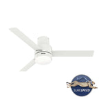 Hunter 52  Gilmour Outdoor Low Profile Ceiling Fan with LED Light, Handheld Remote, Damp Rated - Contemporary, Transitional