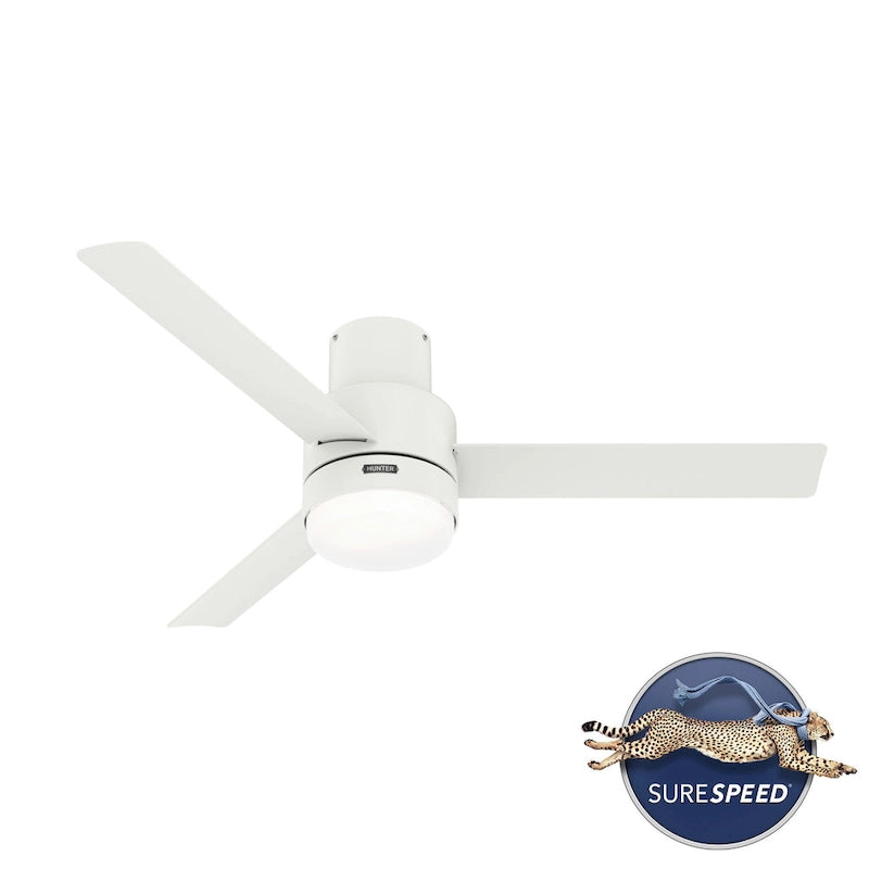 Hunter 52  Gilmour Outdoor Low Profile Ceiling Fan with LED Light, Handheld Remote, Damp Rated - Contemporary, Transitional