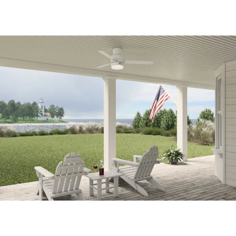 Hunter 52  Gilmour Outdoor Low Profile Ceiling Fan with LED Light, Handheld Remote, Damp Rated - Contemporary, Transitional