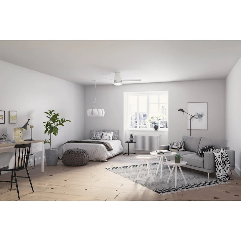 Hunter 52  Gilmour Outdoor Low Profile Ceiling Fan with LED Light, Handheld Remote, Damp Rated - Contemporary, Transitional