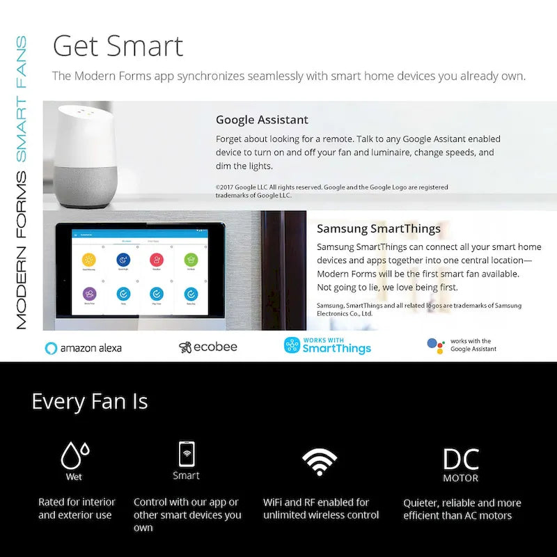 Hydra 96 Inch Eight Blade Indoor / Outdoor Smart Ceiling Fan with Six Speed DC Motor and LED Light.