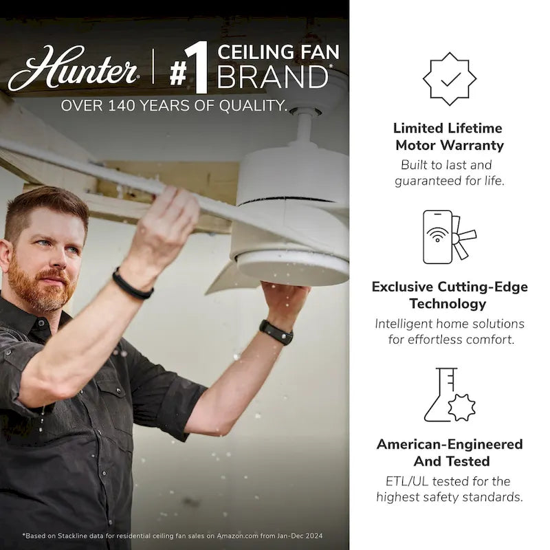 Hunter 52  Cabo Frio Outdoor Ceiling Fan with Wall Control - Modern Industrial - Damp Rated!