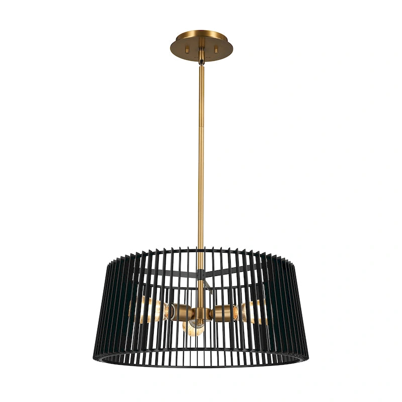 Linara 3-Light Black and Natural Brass Convertible Pendant Hanging Light/Semi Flush