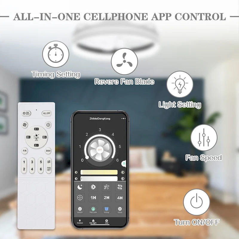 20  Low Profile Dimmable Ceiling fan, 6-Speed Reversible with APP and Remote Control