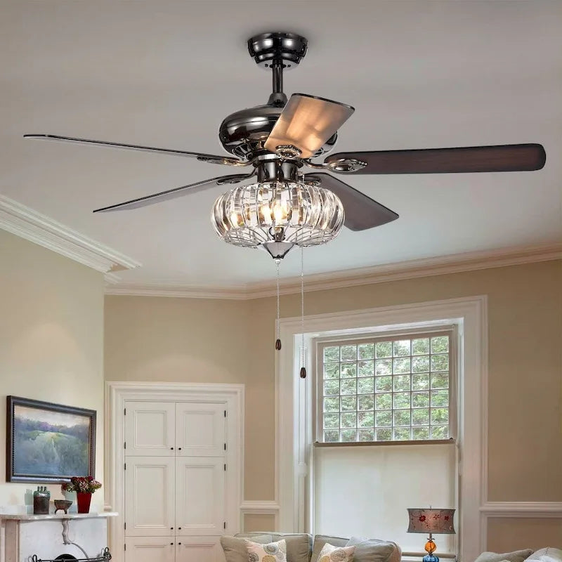 Chrysaor II 1-Light Crystal 5-blade 52-inch Pear Black Ceiling Fan