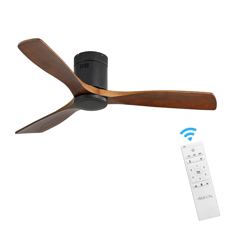Ultra Quiet 52  Solid Wood Ceiling Fan with Remote Control, Reversible Blades, 6-Speed, Matte Black