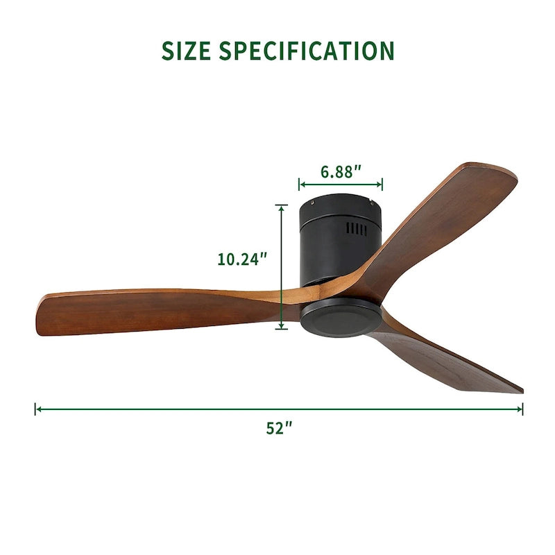 Ultra Quiet 52  Solid Wood Ceiling Fan with Remote Control, Reversible Blades, 6-Speed, Matte Black