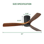 Ultra Quiet 52  Solid Wood Ceiling Fan with Remote Control, Reversible Blades, 6-Speed, Matte Black