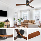 Ultra Quiet 52  Solid Wood Ceiling Fan with Remote Control, Reversible Blades, 6-Speed, Matte Black