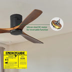 Ultra Quiet 52  Solid Wood Ceiling Fan with Remote Control, Reversible Blades, 6-Speed, Matte Black