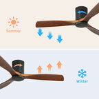 Ultra Quiet 52  Solid Wood Ceiling Fan with Remote Control, Reversible Blades, 6-Speed, Matte Black