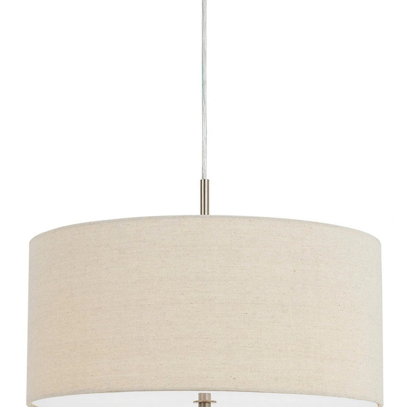Metal Pendant Lighting with Fabric Circular Drum Shade, Off White