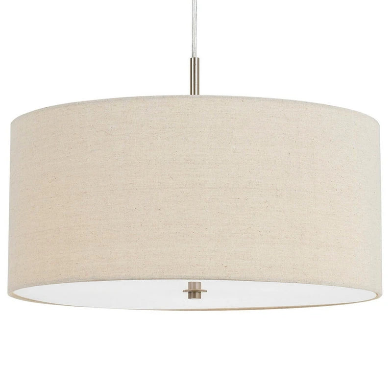 Metal Pendant Lighting with Fabric Circular Drum Shade, Off White