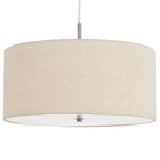 Metal Pendant Lighting with Fabric Circular Drum Shade, Off White