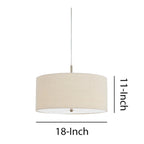 Metal Pendant Lighting with Fabric Circular Drum Shade, Off White