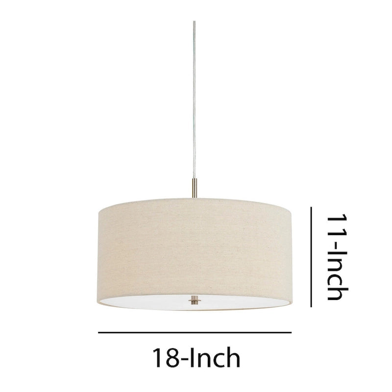 Metal Pendant Lighting with Fabric Circular Drum Shade, Off White
