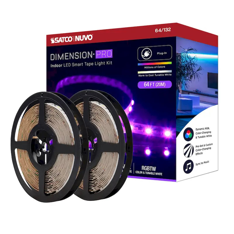 Dimension Pro Tape light strip 64 ft. Hi-Output RGB plus Tunable White Plug connection Starfish IOT Capable IR Remote Included