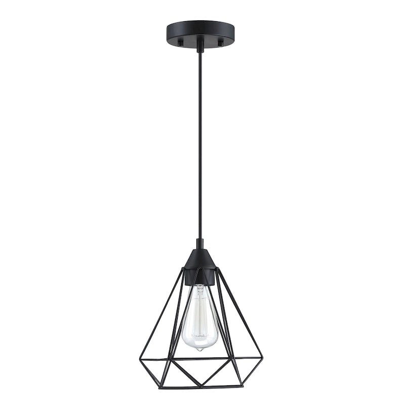 1-Light Lantern Chandelier with Black Diamond-shaped Metal Outer Cage