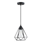 1-Light Lantern Chandelier with Black Diamond-shaped Metal Outer Cage