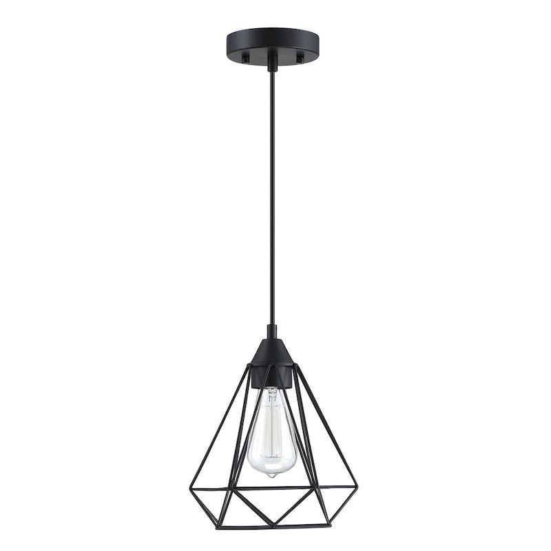 1-Light Lantern Chandelier with Black Diamond-shaped Metal Outer Cage